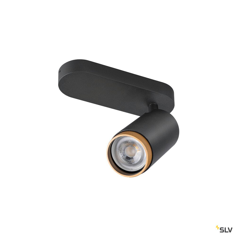 SLV GRIP! L, SPOT CL, single, QPAR51, ceiling-mounted light, cylindrical, 1 x max. 6 W, black / gold 1009093