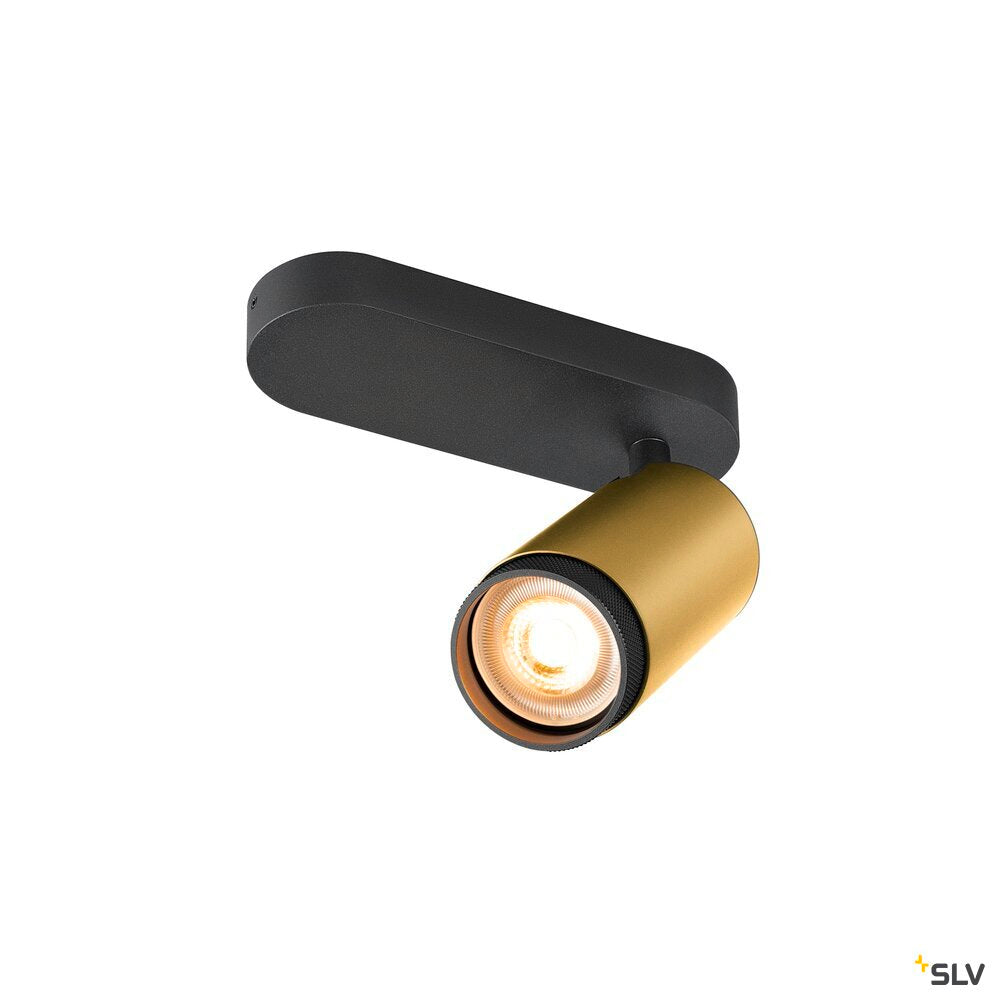 SLV GRIP! L, SPOT CL, single, QPAR51, Ceiling-mounted light, cylindrical, 1 x max. 6 W, gold / black 1009095