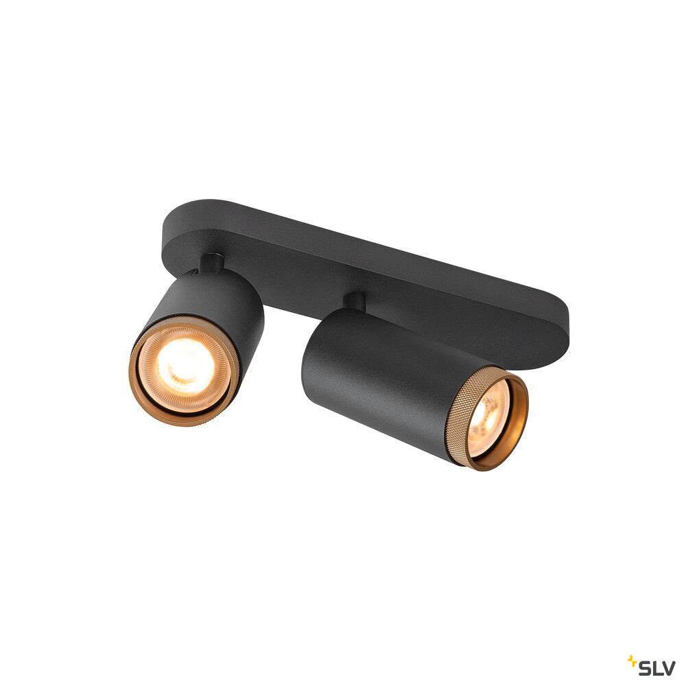 SLV GRIP! L, SPOT CL, double, QPAR51, ceiling-mounted light, cylindrical, 2 x max. 6 watts, black / gold 1009097