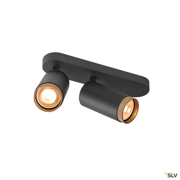 SLV GRIP! L, SPOT CL, double, QPAR51, ceiling-mounted light, cylindrical, 2 x max. 6 watts, black / gold 1009097