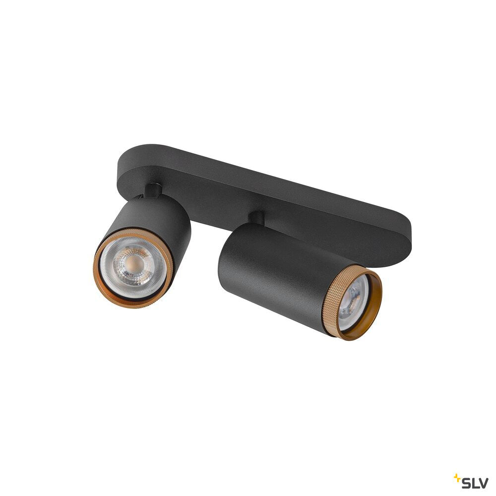 SLV GRIP! L, SPOT CL, double, QPAR51, ceiling-mounted light, cylindrical, 2 x max. 6 watts, black / gold 1009097