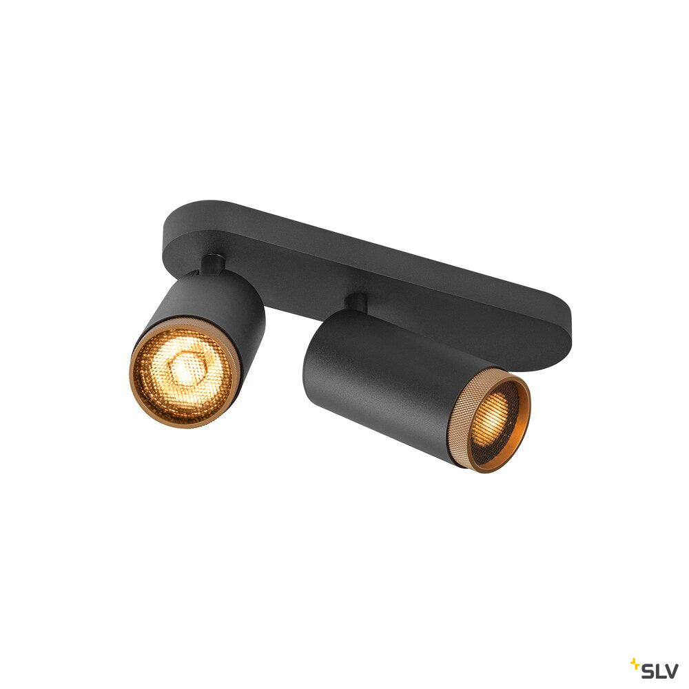 SLV GRIP! L, SPOT CL, double, QPAR51, ceiling-mounted light, cylindrical, 2 x max. 6 watts, black / gold 1009097