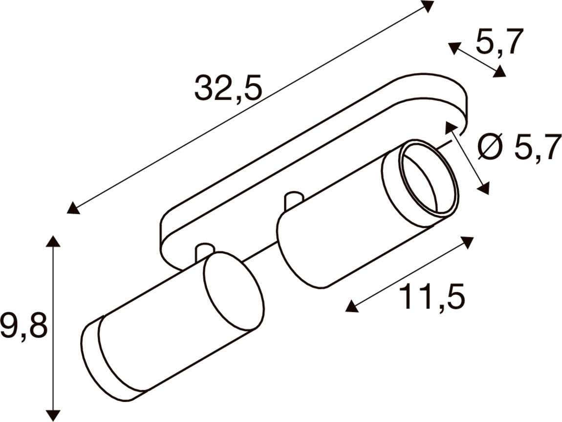 SLV GRIP! L, SPOT CL, double, QPAR51, ceiling-mounted light, cylindrical, 2 x max. 6 watts, bronze / black 1009098