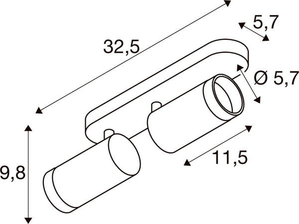 SLV GRIP! L, SPOT CL, double, QPAR51, ceiling-mounted light, cylindrical, 2 x max. 6 watts, bronze / black 1009098