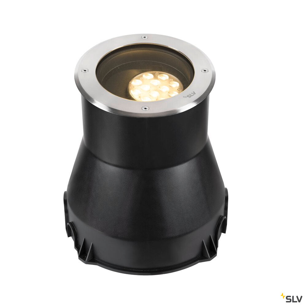 SLV DASAR® L, recessed floor light, asymmetrical, 3000K, 70°/40°, IP65/IP67, round, stainless steel / black 1009168