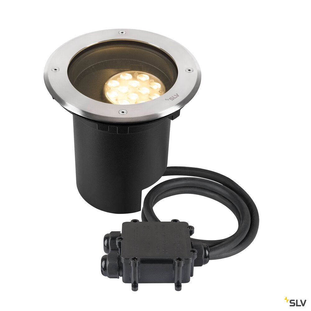 SLV DASAR® L, recessed floor light, asymmetrical, 3000K, 70°/40°, IP65/IP67, round, stainless steel / black 1009168