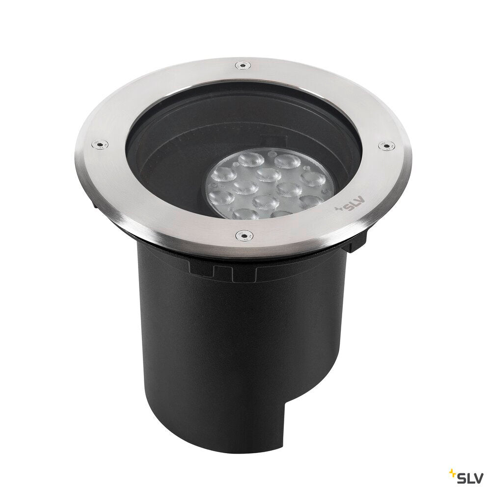 SLV DASAR® L, recessed floor light, asymmetrical, 3000K, 70°/40°, IP65/IP67, round, stainless steel / black 1009168