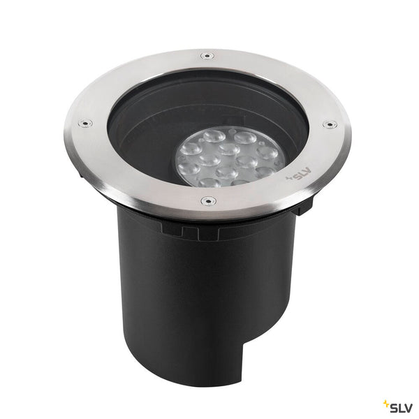 SLV DASAR® L, recessed floor light, asymmetrical, 3000K, 70°/40°, IP65/IP67, round, stainless steel / black 1009168