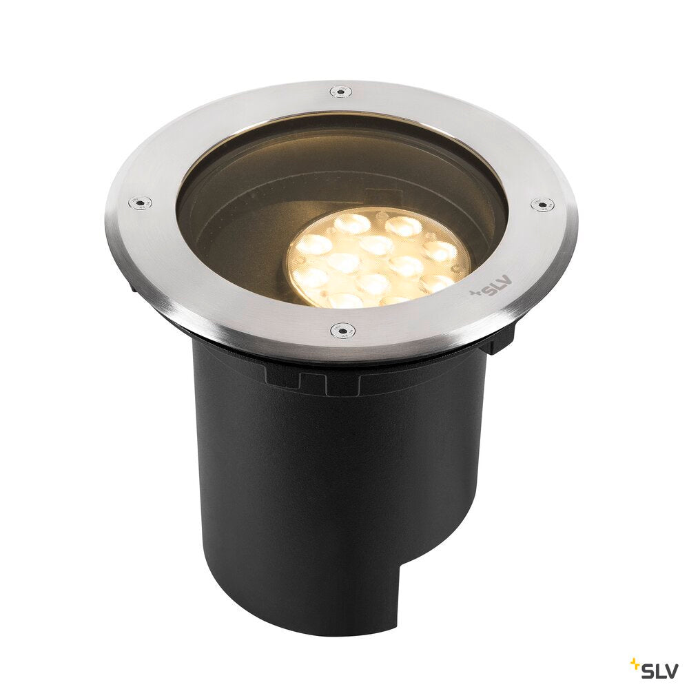 SLV DASAR® L, recessed floor light, asymmetrical, 3000K, 70°/40°, IP65/IP67, round, stainless steel / black 1009168