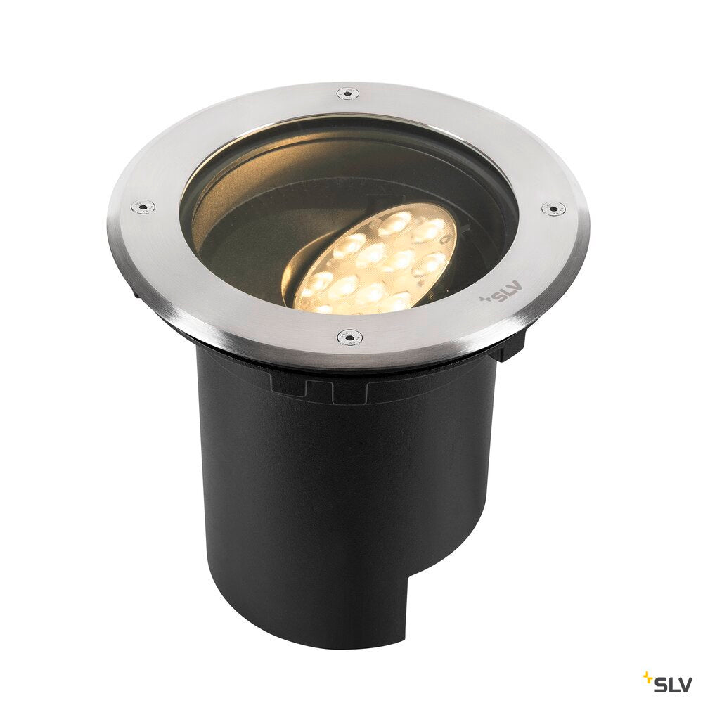 SLV DASAR® L, recessed floor light, asymmetrical, 3000K, 70°/40°, IP65/IP67, round, stainless steel / black 1009168