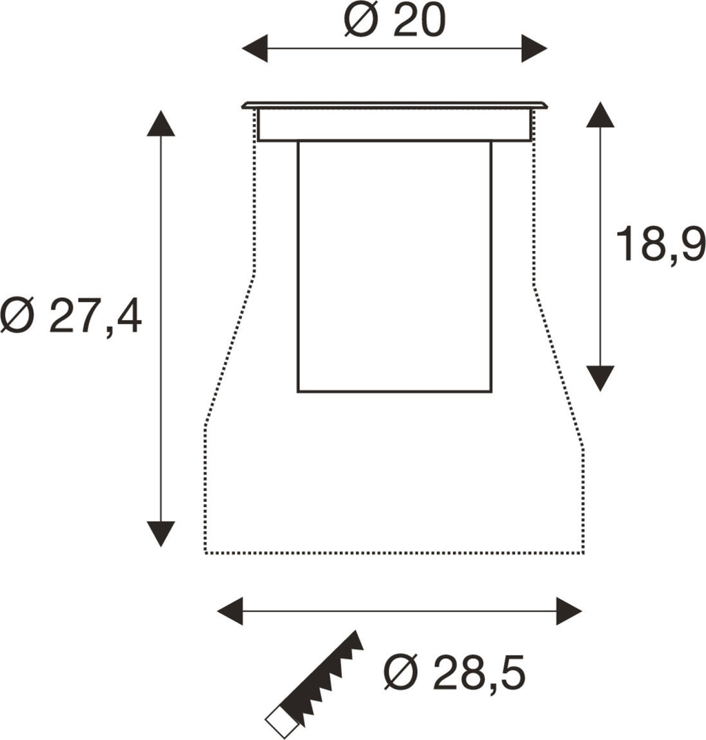 SLV DASAR® L, recessed floor light, asymmetrical, 3000K, 70°/40°, IP65/IP67, round, stainless steel / black 1009168