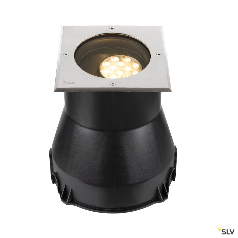 SLV DASAR® L, recessed floor light, asymmetrical, 3000K, 70°/40°, IP65/IP67, square, stainless steel / black 1009169
