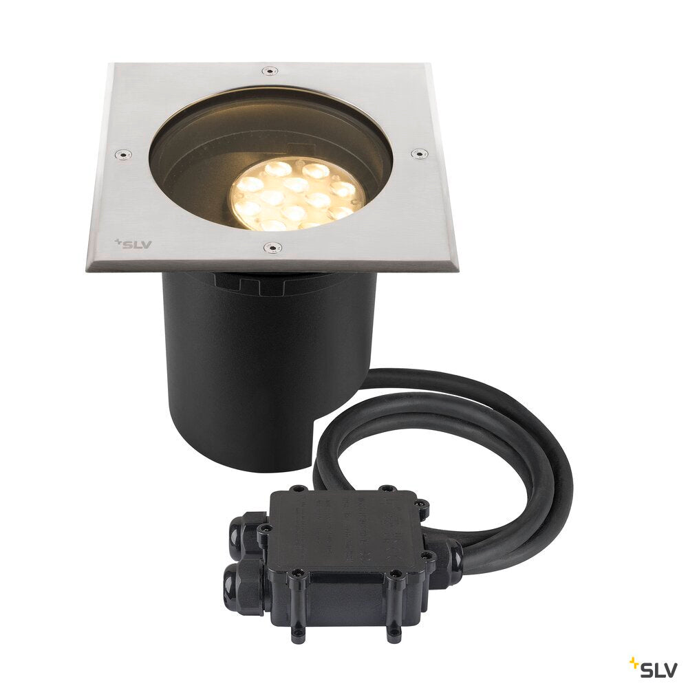SLV DASAR® L, recessed floor light, asymmetrical, 3000K, 70°/40°, IP65/IP67, square, stainless steel / black 1009169