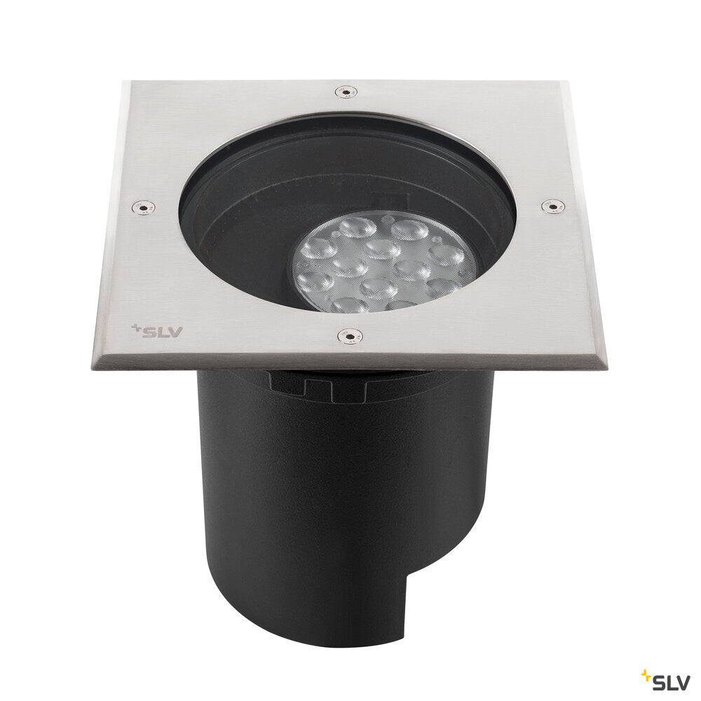 SLV DASAR® L, recessed floor light, asymmetrical, 3000K, 70°/40°, IP65/IP67, square, stainless steel / black 1009169