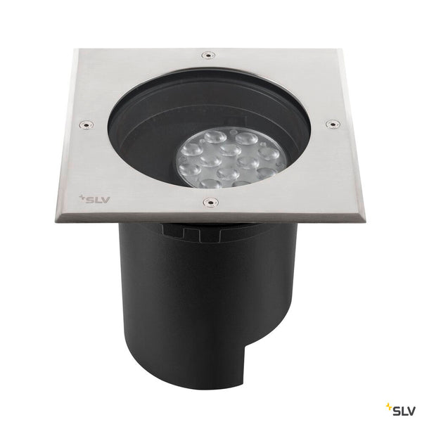 SLV DASAR® L, recessed floor light, asymmetrical, 3000K, 70°/40°, IP65/IP67, square, stainless steel / black 1009169