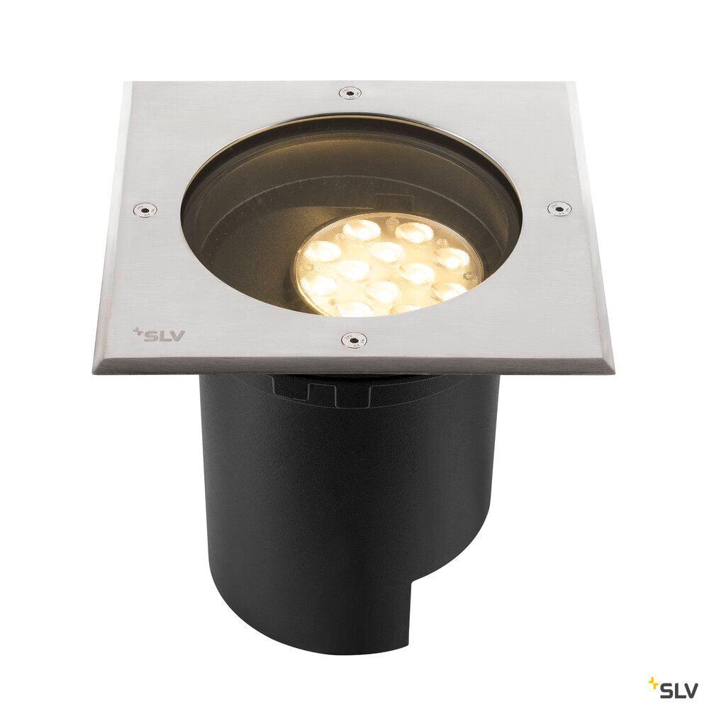 SLV DASAR® L, recessed floor light, asymmetrical, 3000K, 70°/40°, IP65/IP67, square, stainless steel / black 1009169