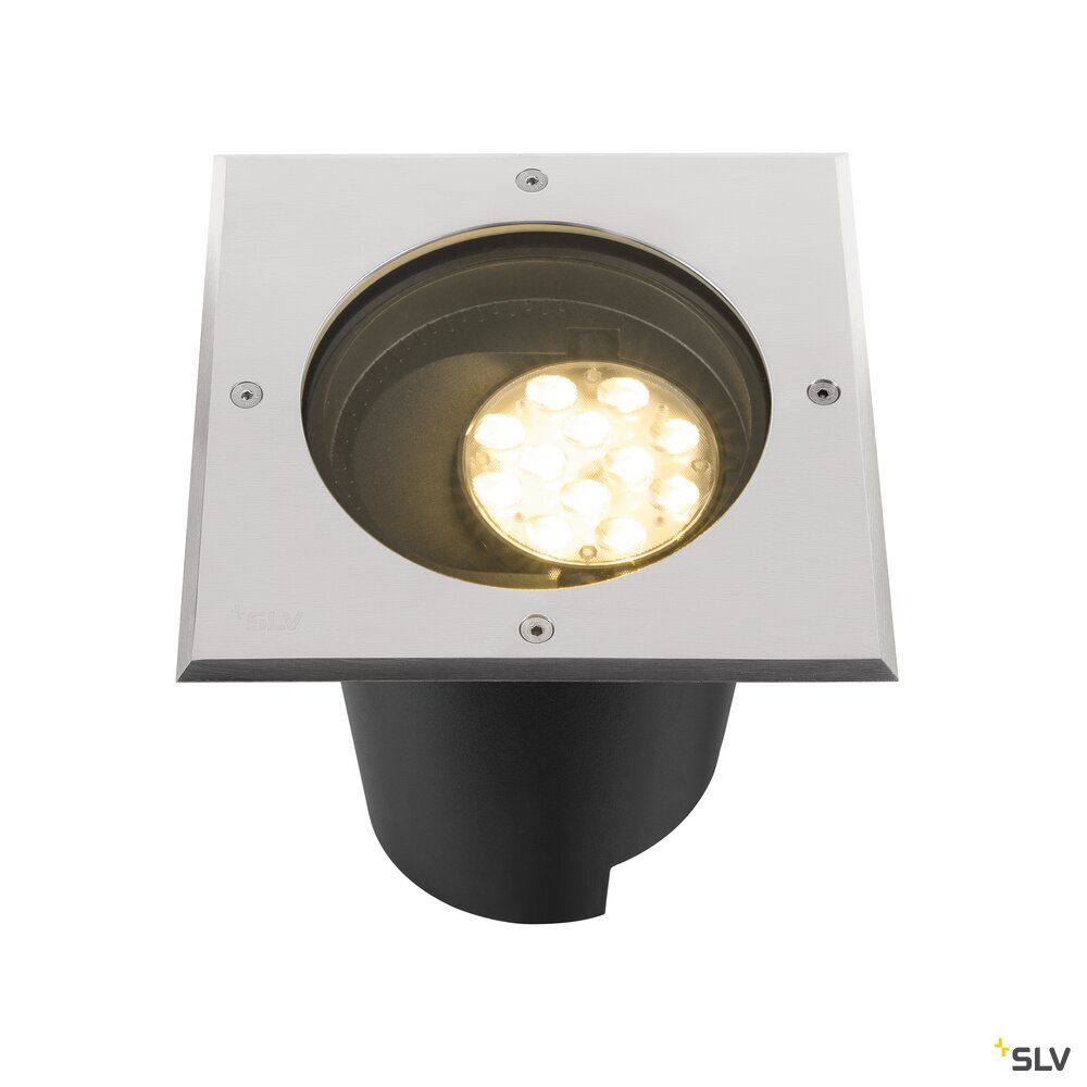 SLV DASAR® L, recessed floor light, asymmetrical, 3000K, 70°/40°, IP65/IP67, square, stainless steel / black 1009169