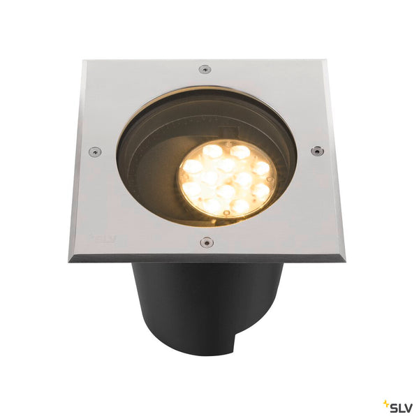 SLV DASAR® L, recessed floor light, asymmetrical, 3000K, 70°/40°, IP65/IP67, square, stainless steel / black 1009169