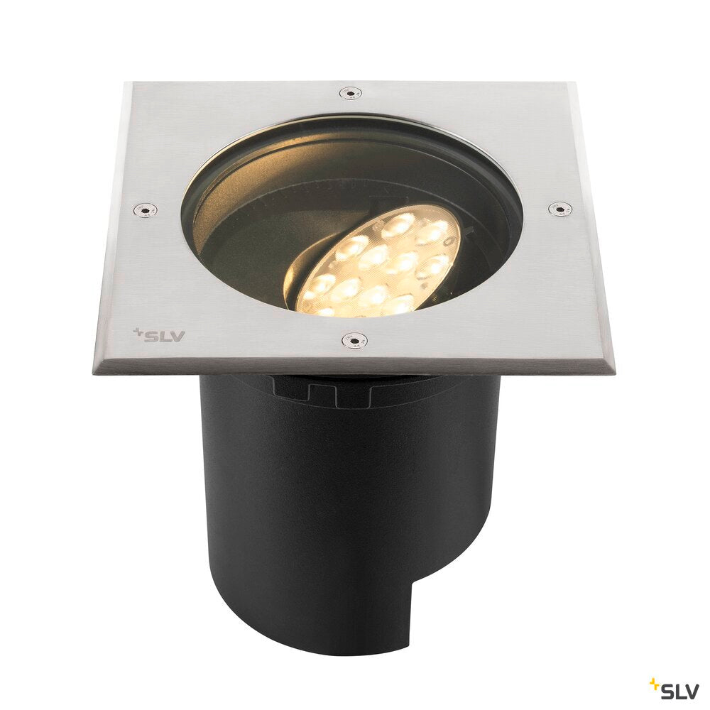 SLV DASAR® L, recessed floor light, asymmetrical, 3000K, 70°/40°, IP65/IP67, square, stainless steel / black 1009169