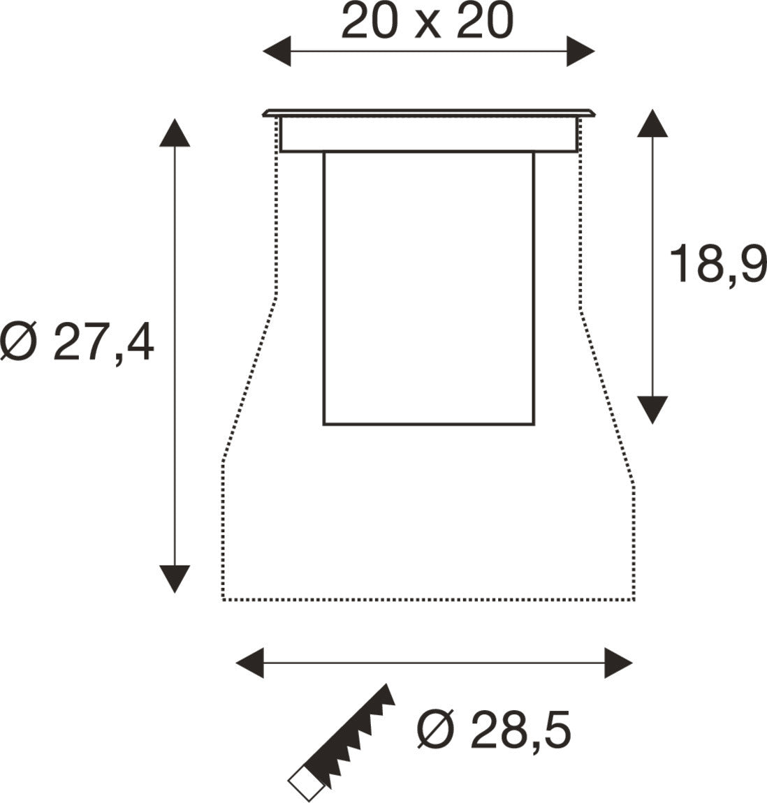 SLV DASAR® L, recessed floor light, asymmetrical, 3000K, 70°/40°, IP65/IP67, square, stainless steel / black 1009169