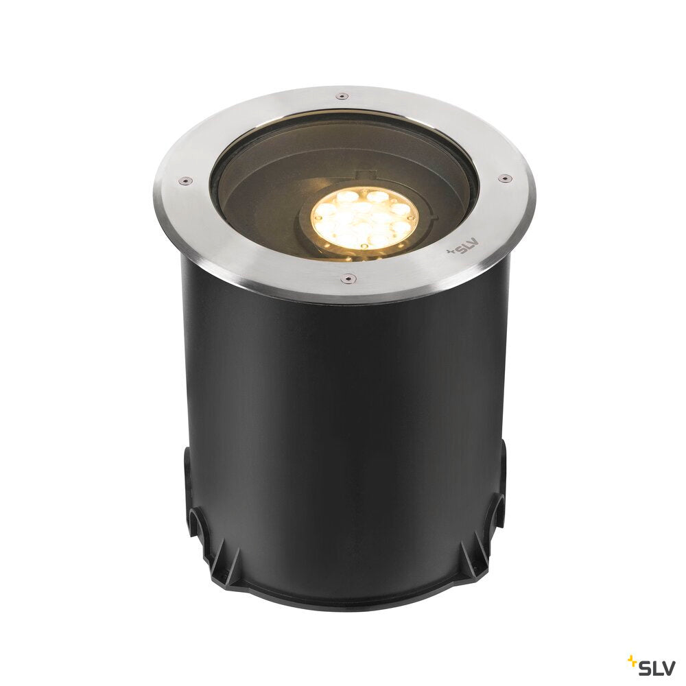 SLV DASAR® XL, recessed floor light, asymmetrical, 3000K, 70°/40°, IP65/IP67, round, stainless steel / black 1009170