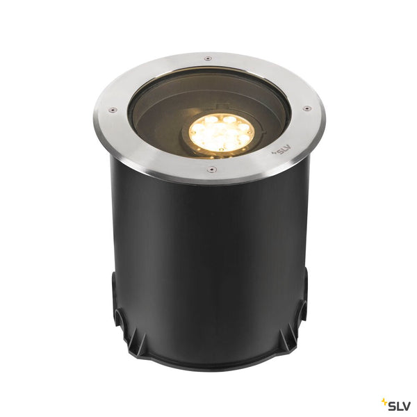 SLV DASAR® XL, recessed floor light, asymmetrical, 3000K, 70°/40°, IP65/IP67, round, stainless steel / black 1009170