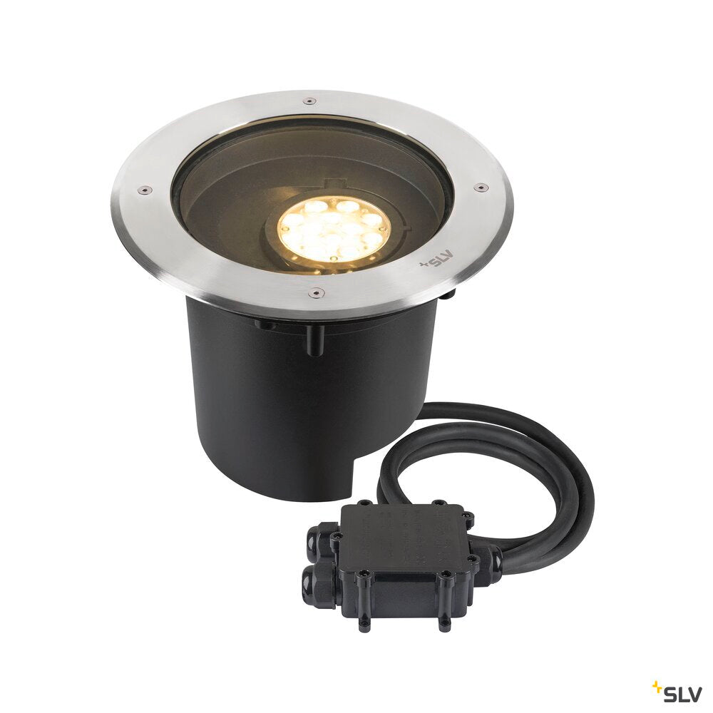 SLV DASAR® XL, recessed floor light, asymmetrical, 3000K, 70°/40°, IP65/IP67, round, stainless steel / black 1009170