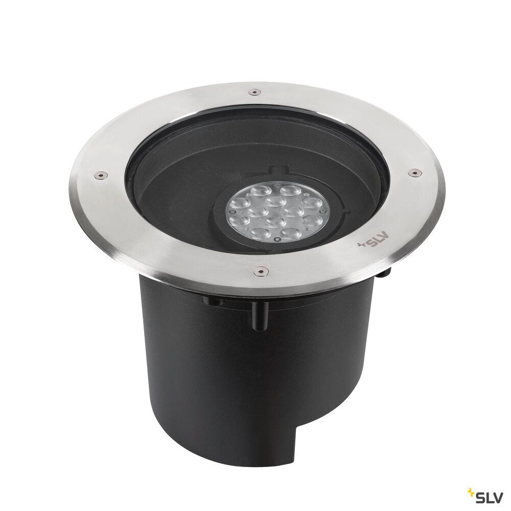 SLV DASAR® XL, recessed floor light, asymmetrical, 3000K, 70°/40°, IP65/IP67, round, stainless steel / black 1009170
