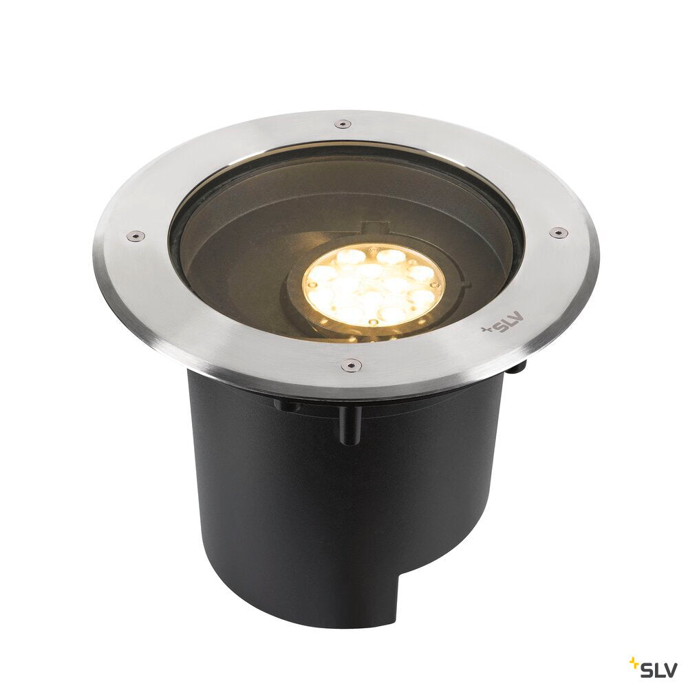 SLV DASAR® XL, recessed floor light, asymmetrical, 3000K, 70°/40°, IP65/IP67, round, stainless steel / black 1009170