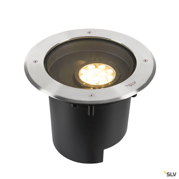 SLV DASAR® XL, recessed floor light, asymmetrical, 3000K, 70°/40°, IP65/IP67, round, stainless steel / black 1009170