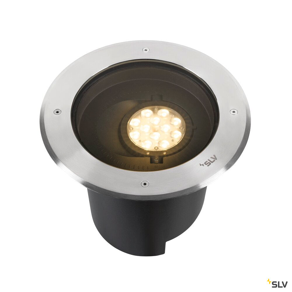 SLV DASAR® XL, recessed floor light, asymmetrical, 3000K, 70°/40°, IP65/IP67, round, stainless steel / black 1009170