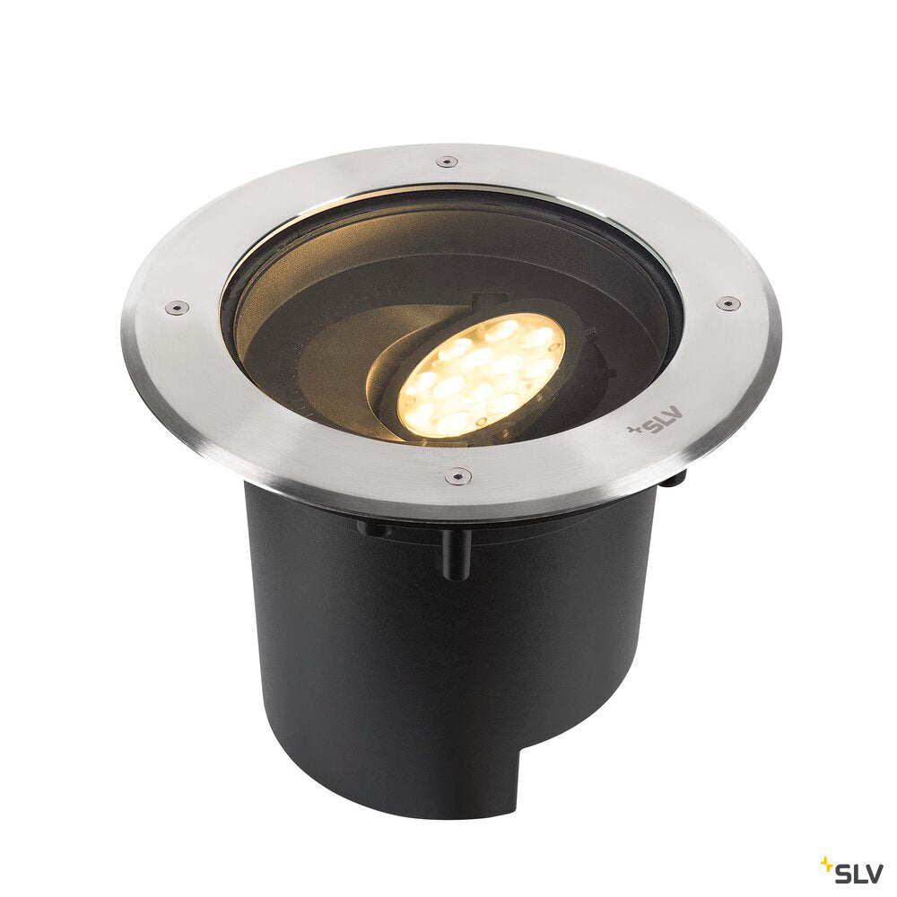 SLV DASAR® XL, recessed floor light, asymmetrical, 3000K, 70°/40°, IP65/IP67, round, stainless steel / black 1009170
