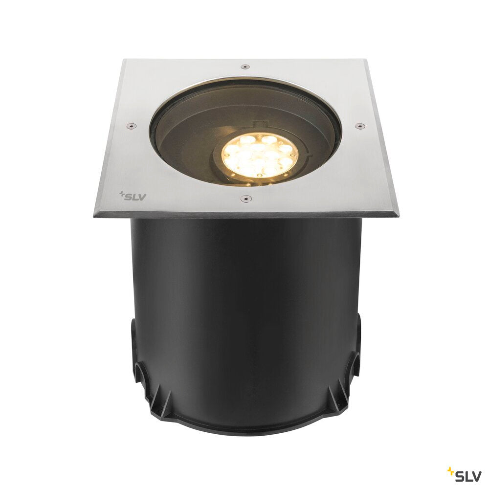 SLV DASAR® XL, recessed floor light, asymmetric, 3000K, 70°/40°, IP65/IP67, square, stainless steel / black 1009171