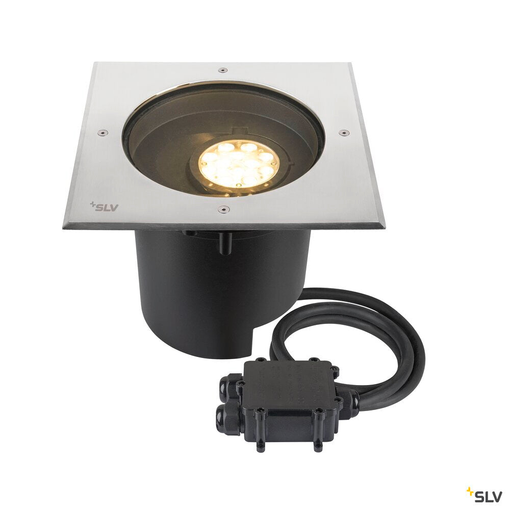 SLV DASAR® XL, recessed floor light, asymmetric, 3000K, 70°/40°, IP65/IP67, square, stainless steel / black 1009171
