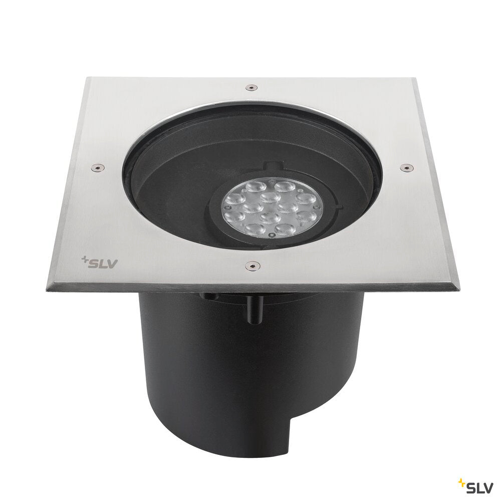 SLV DASAR® XL, recessed floor light, asymmetric, 3000K, 70°/40°, IP65/IP67, square, stainless steel / black 1009171