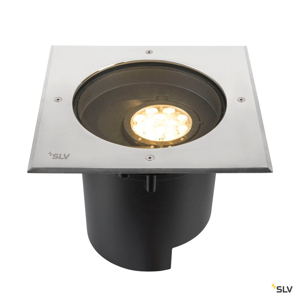 SLV DASAR® XL, recessed floor light, asymmetric, 3000K, 70°/40°, IP65/IP67, square, stainless steel / black 1009171
