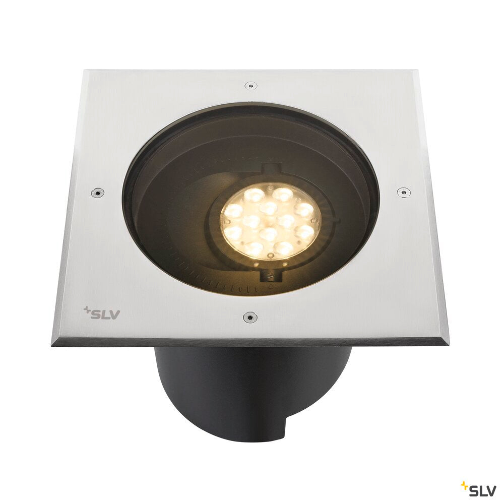 SLV DASAR® XL, recessed floor light, asymmetric, 3000K, 70°/40°, IP65/IP67, square, stainless steel / black 1009171