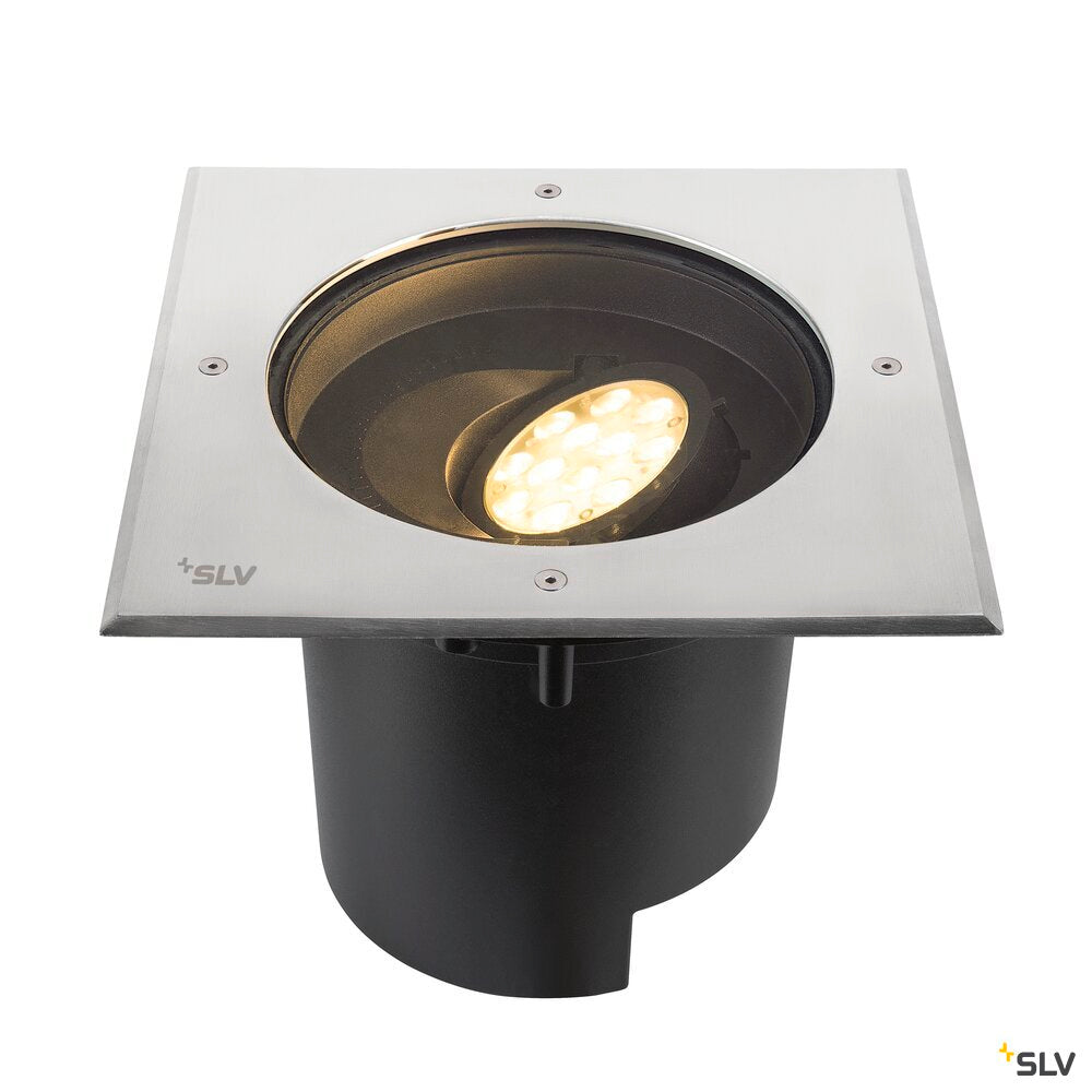 SLV DASAR® XL, recessed floor light, asymmetric, 3000K, 70°/40°, IP65/IP67, square, stainless steel / black 1009171