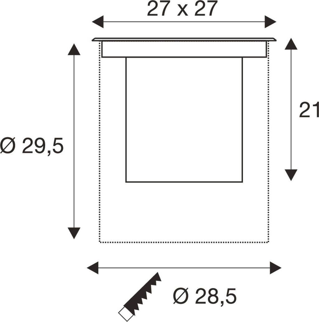 SLV DASAR® XL, recessed floor light, asymmetric, 3000K, 70°/40°, IP65/IP67, square, stainless steel / black 1009171