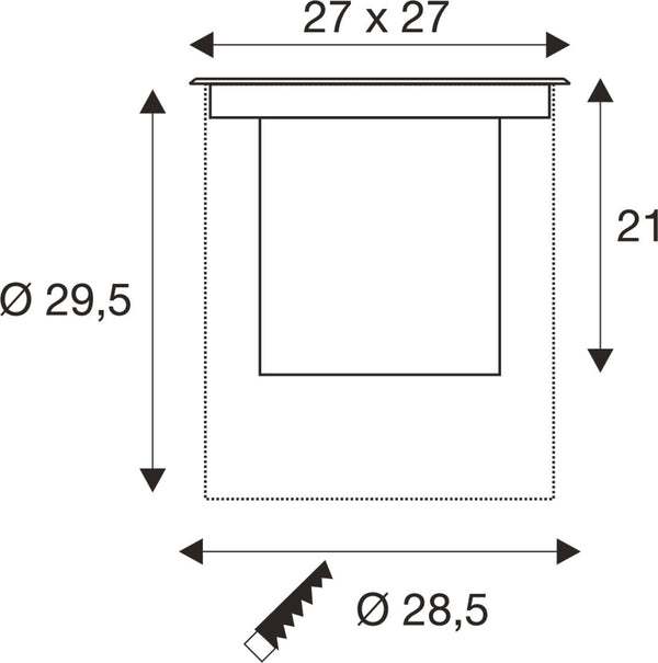 SLV DASAR® XL, recessed floor light, asymmetric, 3000K, 70°/40°, IP65/IP67, square, stainless steel / black 1009171