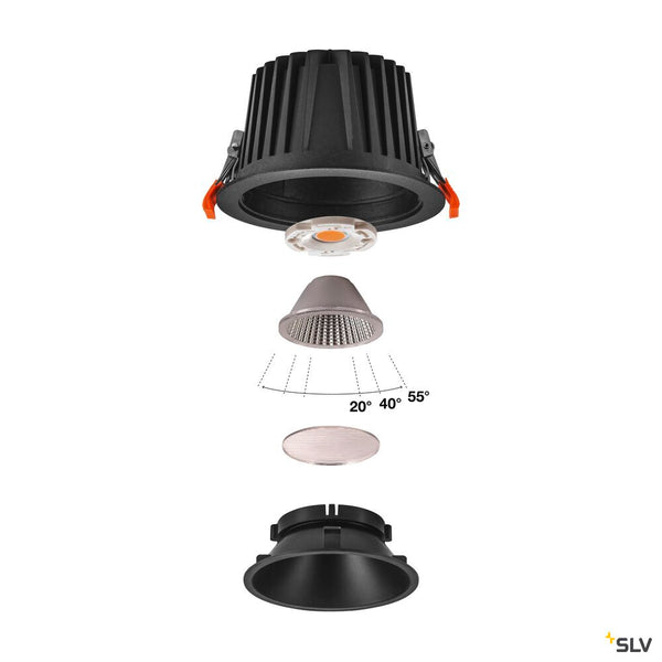 SLV NUMINOS® XL, Recessed ceiling light, 3000 K, 40°, IP20, round, black 1009939
