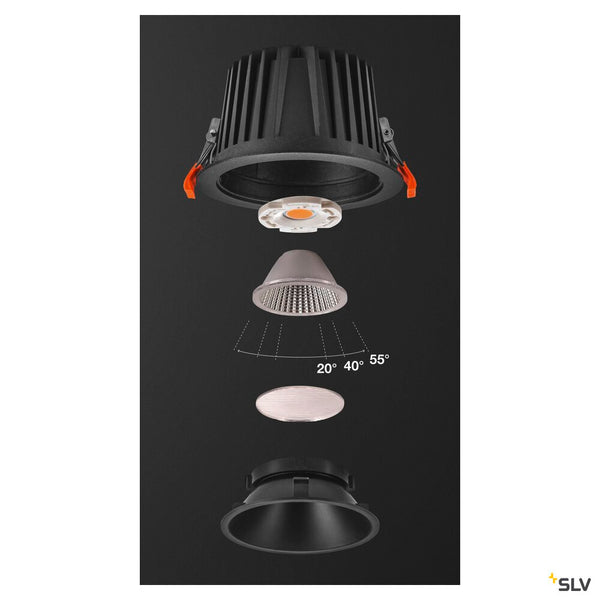 SLV NUMINOS® XL, Recessed ceiling light, 3000 K, 40°, IP20, round, black 1009939