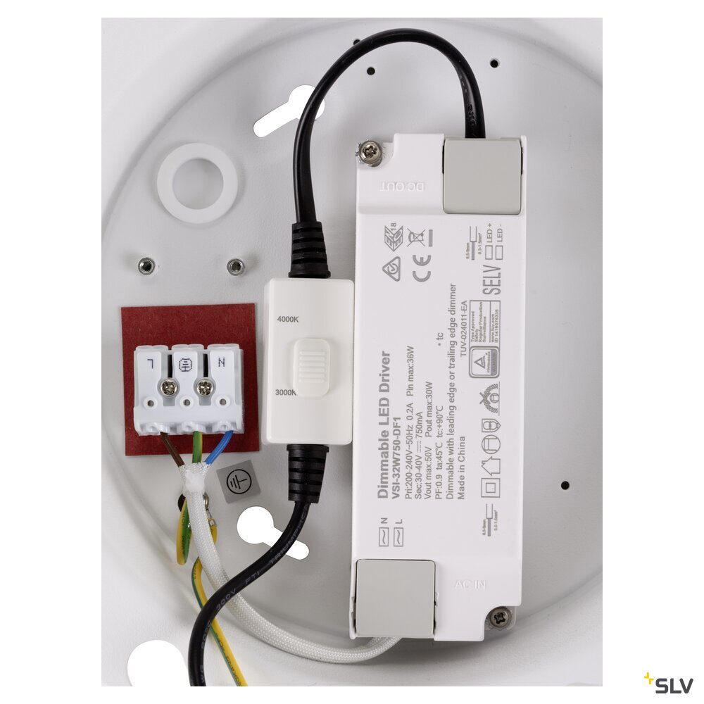 SLV PANEL 60, Ceiling-mounted light, round, PHASE, 3000/4000K, 29W, 90°, white 1010422