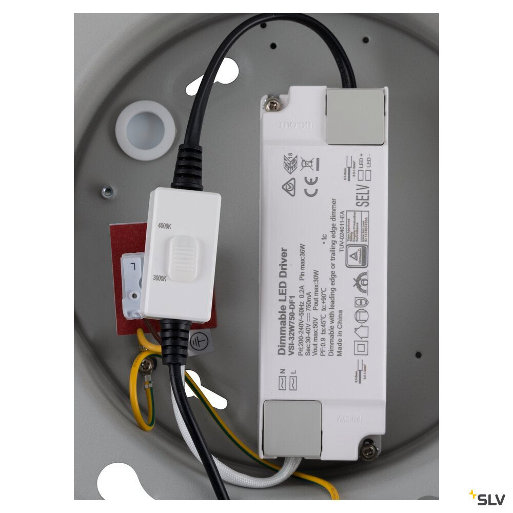 SLV PANEL 60, Ceiling-mounted light, round, PHASE, 3000/4000K, 29W, 90°, grey 1010423
