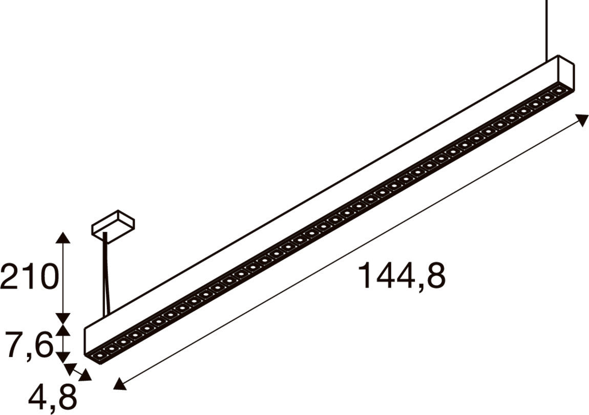 SLV GLENOS® PRO, pendant light, 1.5m, DALI, UGR16, pendant length 210 cm, 3000K, 75°, white / black 1010513