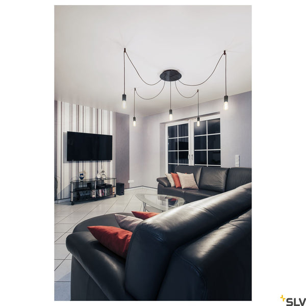 SLV FITU, pendant, A60, round, black, 5m cable with open cable end, max. 60W 132690