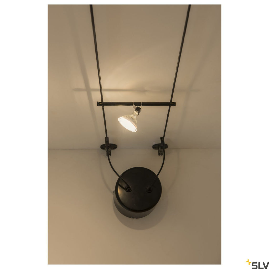 SLV COSMIC, lamp holder for TENSEO low-voltage cable system, QR-C51, black, tiltable, 2 pcs 139090