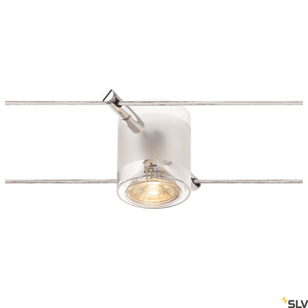 SLV COMET, cable luminaire for TENSEO low-voltage cable system, QR-C51, chrome, semi-frosted glass 139122