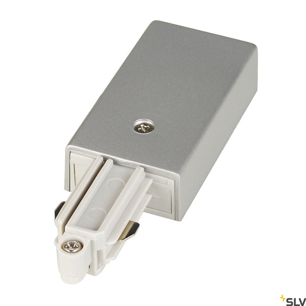 SLV Feed-in for 1-circuit track, surface-mounted, silver-grey, earth left 143032