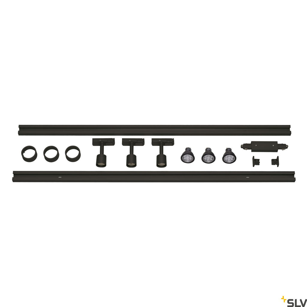 SLV 1-CIRCUIT TRACK SET, 2x 1m, incl. 3x PURI and 3x 4.3W LED lamp, black 143190